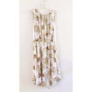 J Jill Flowly | Paisley Dress Petites Size S White Green Sleeveless Crewneck